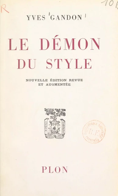 Le démon du style - Yves Gandon - (Plon) réédition numérique FeniXX