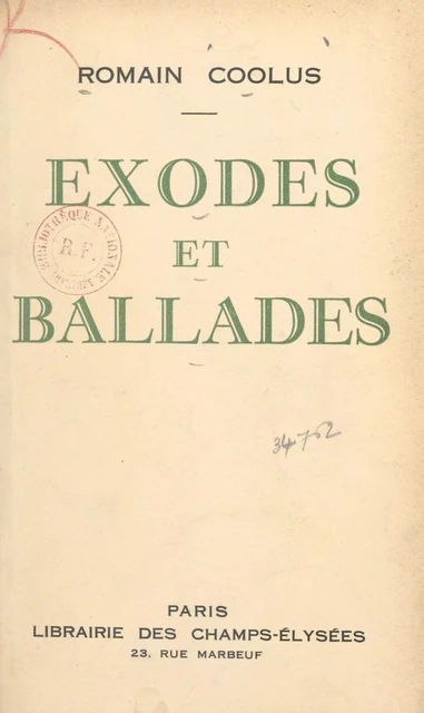 Exodes et ballades - Romain Coolus - (Éditions Du Masque) réédition numérique FeniXX