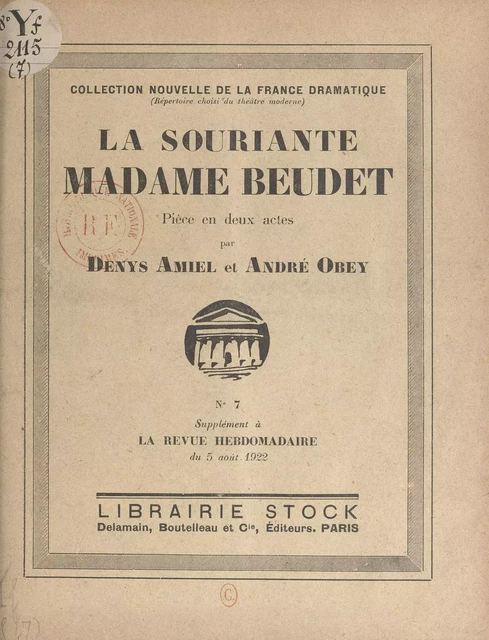 La souriante Madame Beudet - Denys Amiel, André Obey - (Stock) réédition numérique FeniXX