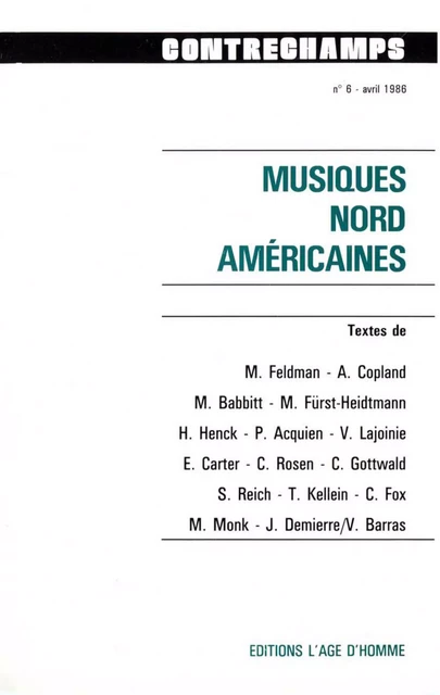 Musiques nord-américaines -  - Éditions Contrechamps