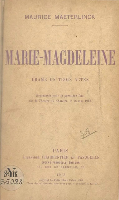 Marie-Magdeleine - Maurice Maeterlinck - (Grasset) réédition numérique FeniXX