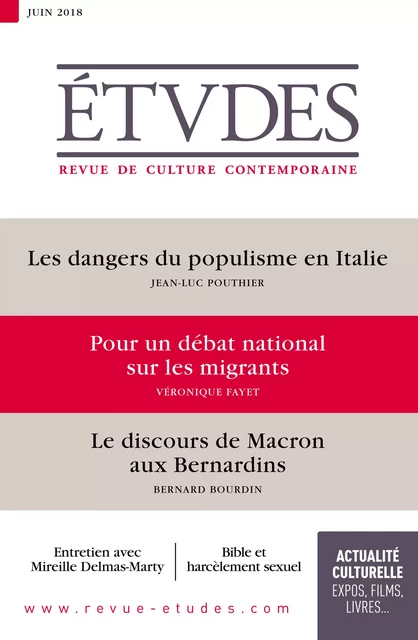 Etudes : pour un débat national sur les migrants - Collectif Collectif - Revue Études