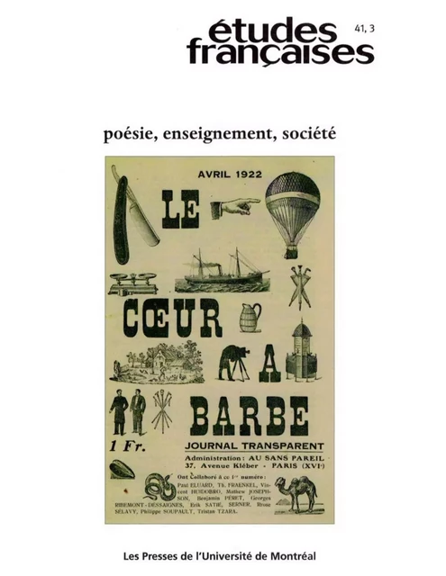 Études françaises. Volume 41, numéro 3, 2005 - Michel Murat, Gilles Marcotte, Jean-Pierre Bertrand, Pierre Popovic, Dominique Combe, Steve Murphy, Madeleine Frédéric, Michèle Touret, Reynald André Chalard - Les Presses de l’Université de Montréal - Études françaises