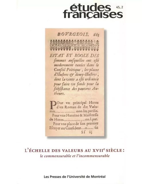 Études françaises. Volume 45, numéro 2, 2009 - Craig Moyes, Thomas Pavel, Hélène Merlin-Kajman, Eric Méchoulan, Frédérique Aït-Touati, Frédéric Charbonneau, Ursula Haskins Gonthier, Fransiska Louwagie - Les Presses de l’Université de Montréal - Études françaises