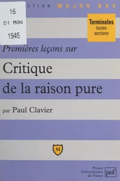 Premières leçons sur Critique de la raison pure, de Kant