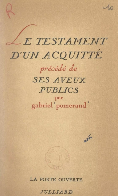 Le testament d'un acquitté - Gabriel Pomerand - (Julliard) réédition numérique FeniXX