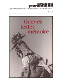 Études françaises. Volume 34, numéro 1, printemps 1998