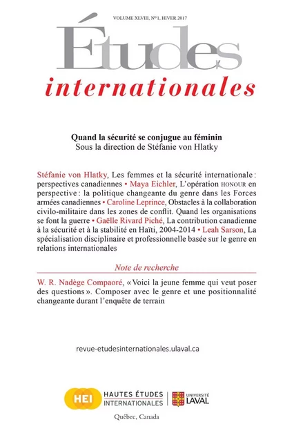 Études internationales. Volume 48 numéro 1 - Stéfanie von Hlatky, Maya Eichler, Caroline Leprince, Gaëlle Rivard Piché, Leah Sarson, Nadège Compaoré, Maureen Walschot, Noémie Boivin, Manuel Dorion-Soulié, Arthur Silve, Michel Lelart, Christian Jaouich, Stanislav Kirschbaum, Samir Battiss, Odile Perrot, Sophie Gagné - Institut québécois des hautes études internationales