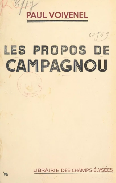 Les propos de Campagnou - Paul Voivenel - (Éditions Du Masque) réédition numérique FeniXX