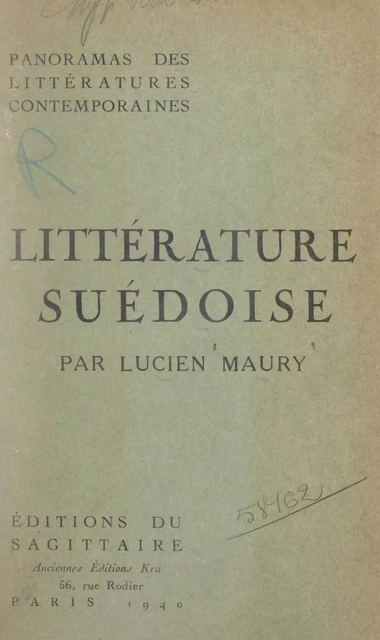 Littérature suédoise - Lucien Maury - (Grasset) réédition numérique FeniXX