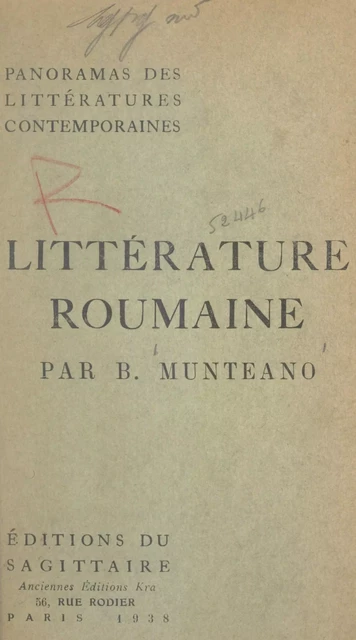 Panorama de la littérature roumaine contemporaine - Basil Munteano - (Grasset) réédition numérique FeniXX