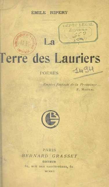 La terre des lauriers - Émile Ripert - (Grasset) réédition numérique FeniXX