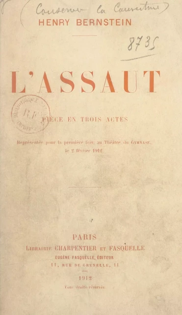 L'assaut - Henry Bernstein - (Grasset) réédition numérique FeniXX