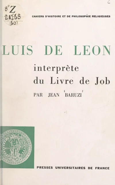 Luis de León - Jean Baruzi - (Presses universitaires de France) réédition numérique FeniXX