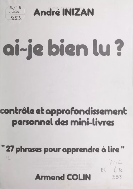 Ai-je bien lu ? - André Inizan - (Armand Colin) réédition numérique FeniXX