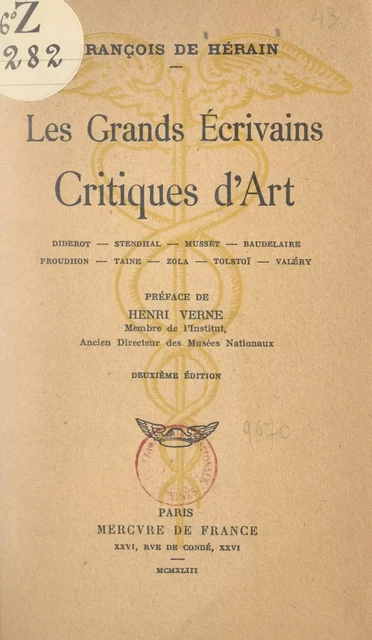 Les grands écrivains critiques d'art - François de Hérain - (Mercure de France) réédition numérique FeniXX