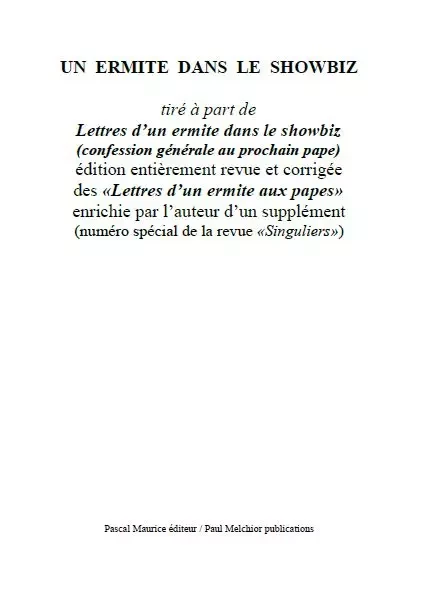 Un ermite dans le showbiz - Frère Ermite - Pascal Maurice éditeur