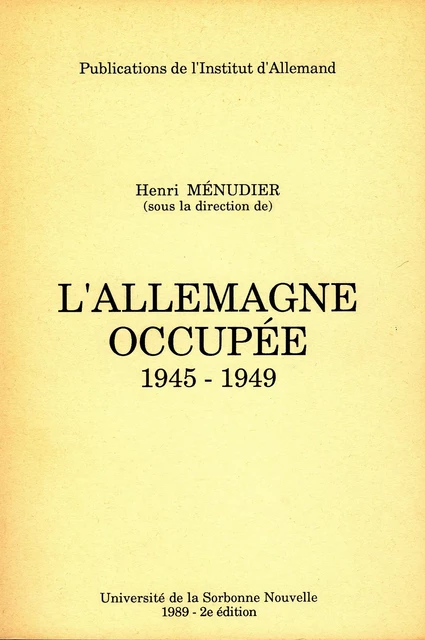 L'Allemagne occupée 1945-1949 -  - Presses Sorbonne Nouvelle via OpenEdition