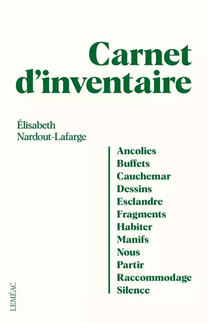 Carnet d'inventaire - Élisabeth Nardout-Lafarge - Leméac Éditeur