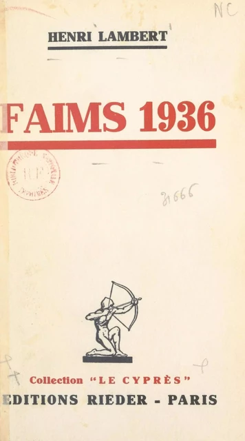 Faims 1936 - Henri Lambert - (Presses universitaires de France) réédition numérique FeniXX