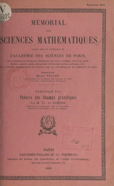 Théorie des champs gravifiques - Théophile de Donder - (Dunod) réédition numérique FeniXX