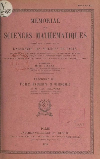 Figures d'équilibre et cosmogonie - Alex Véronnet - (Dunod) réédition numérique FeniXX