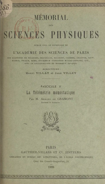 La télémétrie monostatique - Armand de Gramont - (Dunod) réédition numérique FeniXX