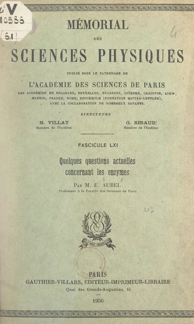 Quelques questions actuelles concernant les enzymes - Eugène Aubel - (Dunod) réédition numérique FeniXX