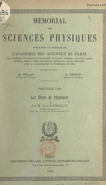 Les filtres de fréquences - Paul Poincelot - (Dunod) réédition numérique FeniXX