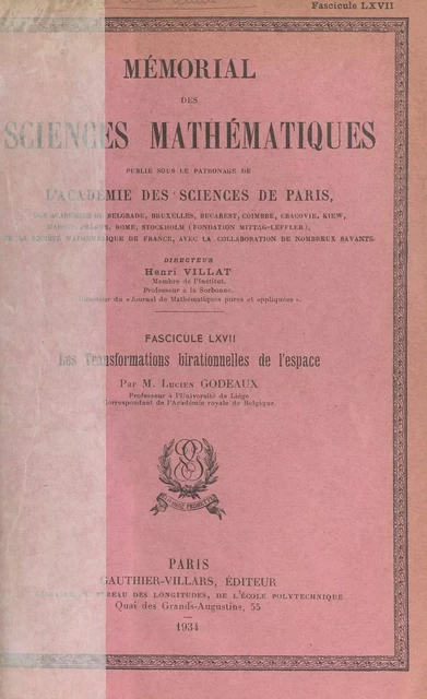 Les transformations birationnelles de l'espace - Lucien Godeaux - (Dunod) réédition numérique FeniXX