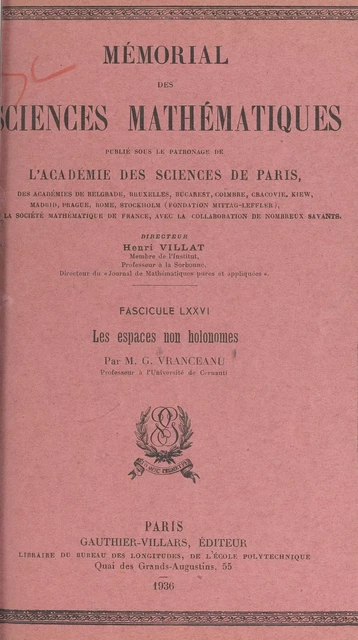 Les espaces non holonomes - Gheorghe Vranceanu - (Dunod) réédition numérique FeniXX