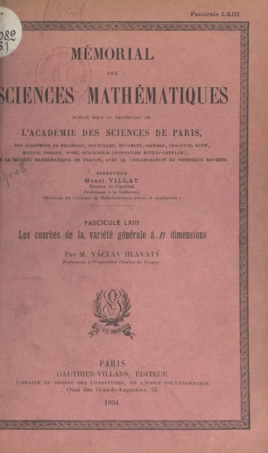 Les courbes de la variété générale à n dimensions - Václav Hlavatý - (Dunod) réédition numérique FeniXX