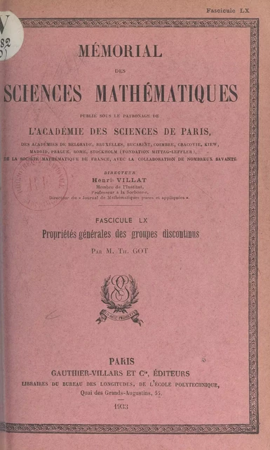 Propriétés générales des groupes discontinus - Théophile Got - (Dunod) réédition numérique FeniXX