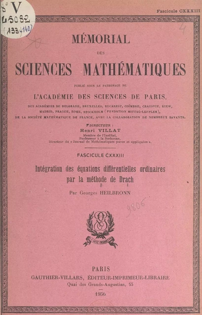 Intégration des équations différentielles ordinaires par la méthode de Drach - Georges Heilbronn - (Dunod) réédition numérique FeniXX