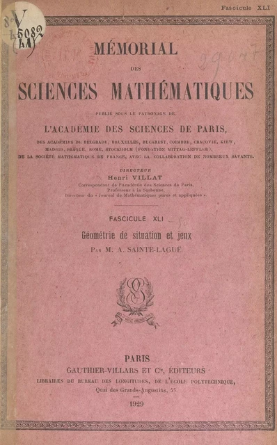 Géométrie de situation et jeux - André Sainte-Laguë - (Dunod) réédition numérique FeniXX