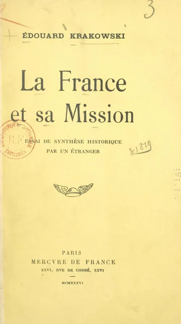 La France et sa mission - Édouard Krakowski - (Mercure de France) réédition numérique FeniXX