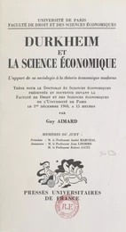 Durkheim et la science économique : l'apport de sa sociologie à la théorie économique moderne