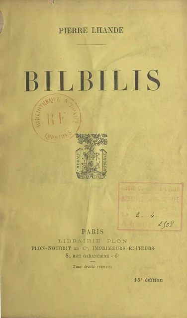 Bilbilis - Pierre Lhande - Plon (réédition numérique FeniXX)