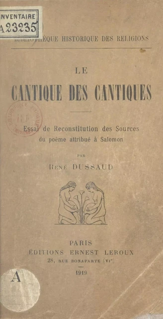 Le Cantique des Cantiques - René Dussaud - (Presses universitaires de France) réédition numérique FeniXX