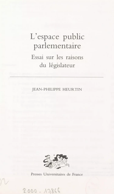 L'espace public parlementaire - Jean-Philippe Heurtin - (Presses universitaires de France) réédition numérique FeniXX