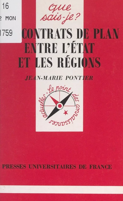 Les contrats de plan entre l'État et les régions - Jean-Marie Pontier - (Presses universitaires de France) réédition numérique FeniXX