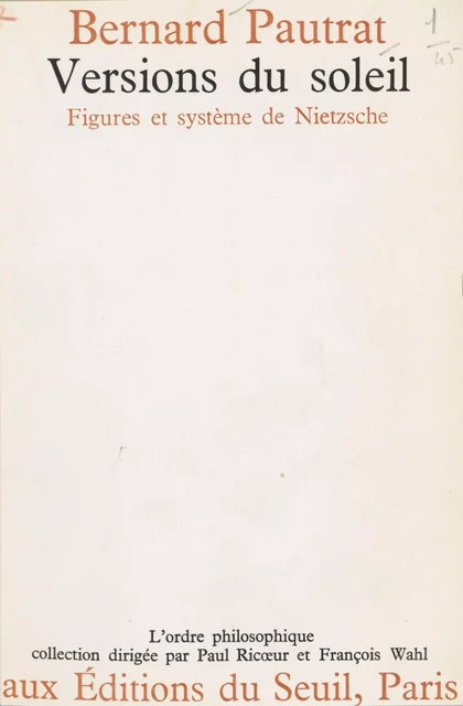 Versions du soleil - Bernard Pautrat - Seuil (réédition numérique FeniXX)