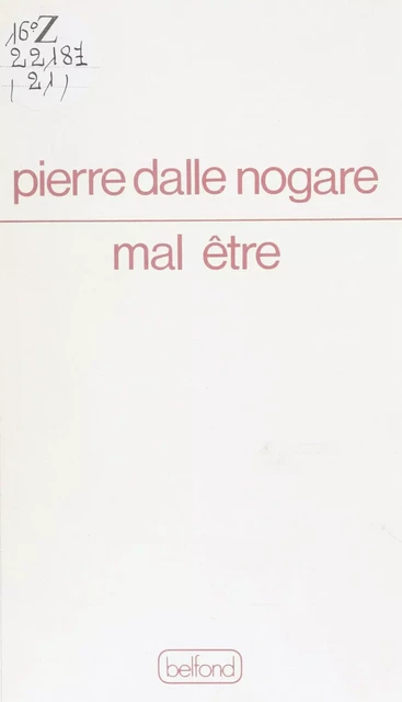 Mal être - Pierre Dalle Nogare - Belfond (réédition numérique FeniXX)