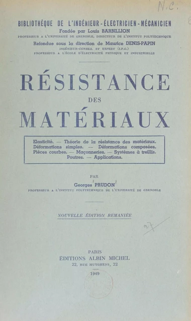 Résistance des matériaux - Georges Prudon - Albin Michel (réédition numérique FeniXX)