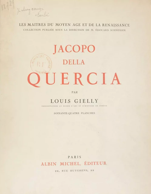 Jacopo della Quercia - Louis Gielly - Albin Michel (réédition numérique FeniXX)