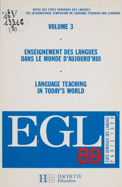 Enseignement des langues dans le monde d'aujourd'hui (3) -  Anonyme - Hachette Littératures (réédition numérique FeniXX)