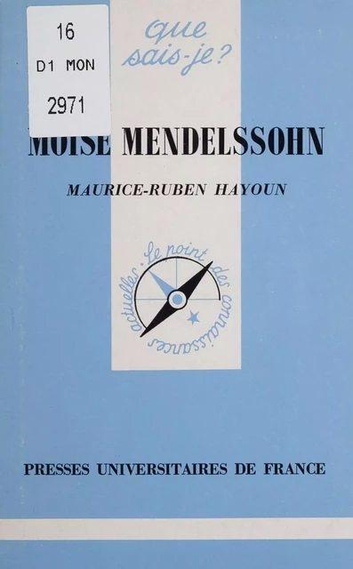 Moïse Mendelssohn - Maurice-Ruben Hayoun - Presses universitaires de France (réédition numérique FeniXX)