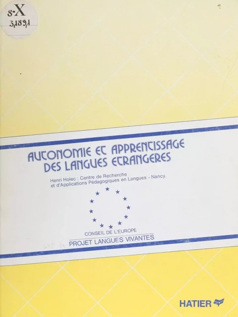 Autonomie et apprentissage des langues étrangères - Henri Holec - Hatier (réédition numérique FeniXX)