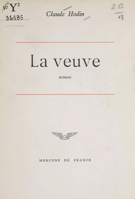 La veuve - Claude Hodin - Mercure de France (réédition numérique FeniXX)