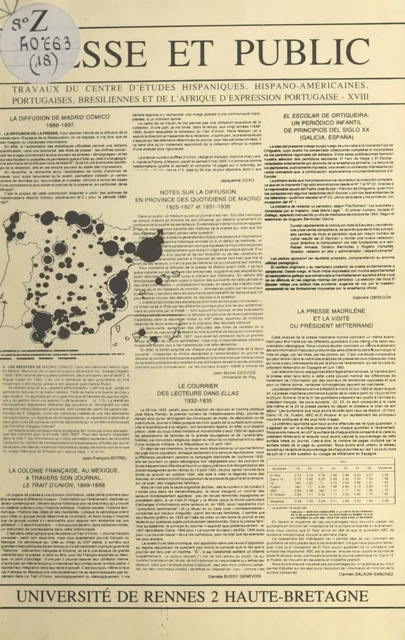 Presse et Public -  Centre d'études hispaniques, hispano-américaines, portugaises, brésiliennes et de l'Afrique d'expression portugaise - FeniXX réédition numérique